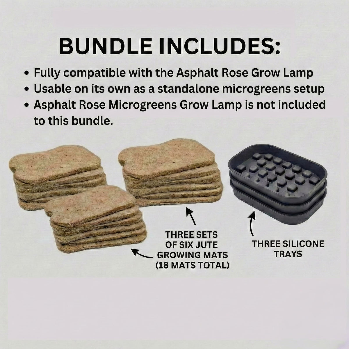 Microgreens Tray & Mat Bundle – 3 Silicone Trays & 18 Jute Mats (No Lamp, No Seeds)