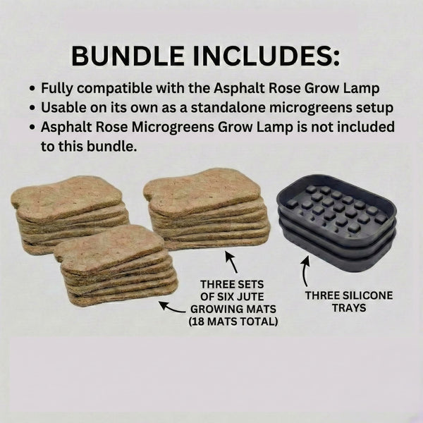 Microgreens Tray & Mat Bundle – 3 Silicone Trays & 18 Jute Mats (No Lamp, No Seeds)