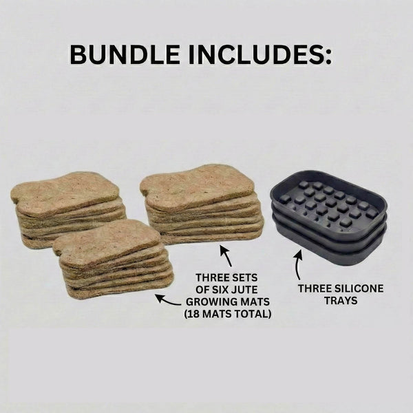 Microgreens Tray & Mat Bundle – 3 Silicone Trays & 18 Jute Mats (No Lamp, No Seeds)